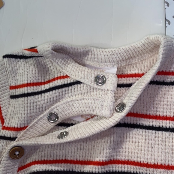 Ever& Ever Waffle Footie Cream, Red & Blue, Size Newborn with Snap Closure - Picture 3 of 9